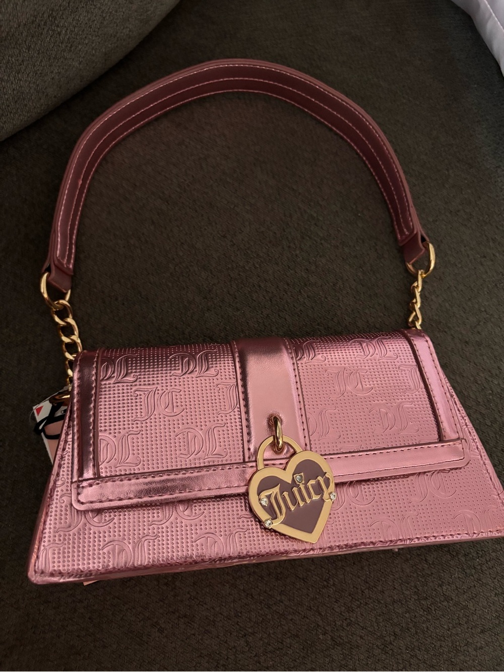 Juicy Couture Metallic Rose Pink Mini Shoulder Bag with Heart Tag